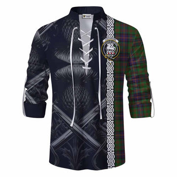 Cochrane Tartan Ghillie Kilt Shirt with Family Crest Cross Sword Thistle Celtic Vibes