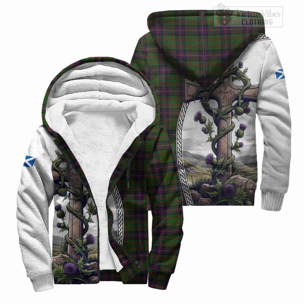 Tartan Vibes Clothing Cochrane Tartan Sherpa Hoodie with Family Crest and St. Andrew's Cross Accented by Thistle Vines