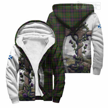 Cochrane Tartan Sherpa Hoodie with Family Crest and St. Andrew's Cross Accented by Thistle Vines