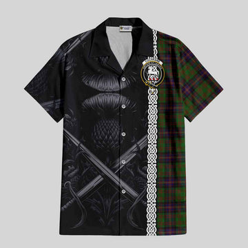 Cochrane Tartan Short Sleeve Button Shirt with Family Crest Cross Sword Thistle Celtic Vibes