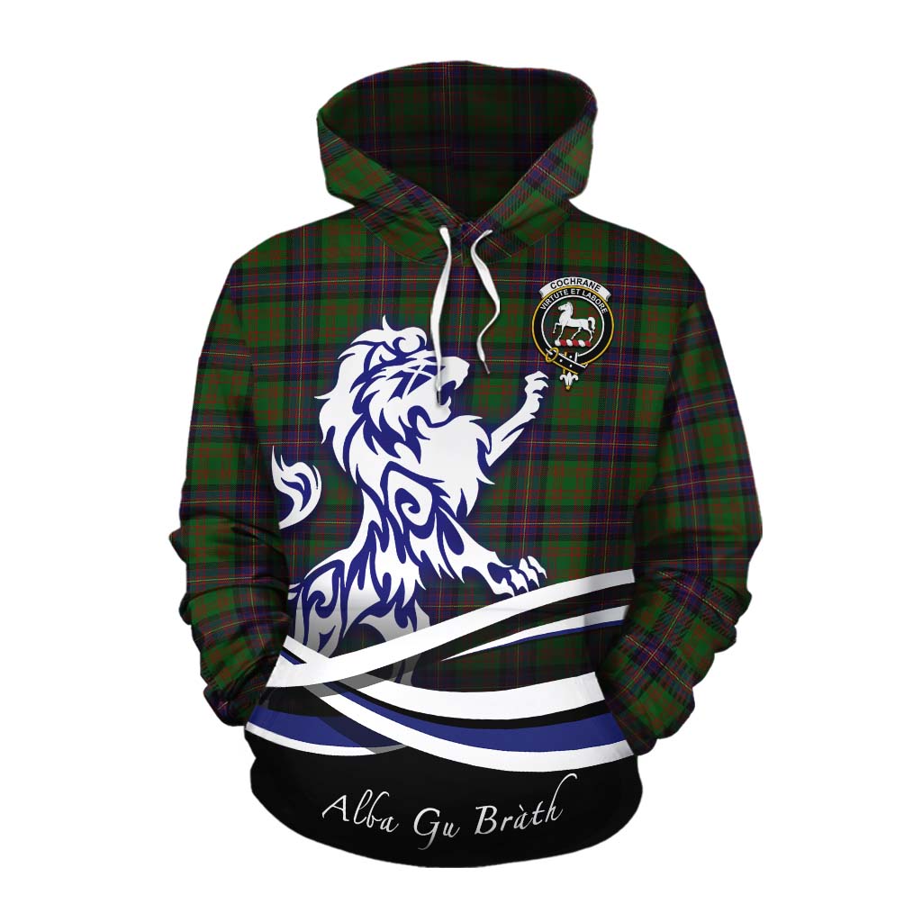 Tartan Vibes Clothing Cochrane Tartan Cotton Hoodie with Alba Gu Brath Regal Lion Emblem