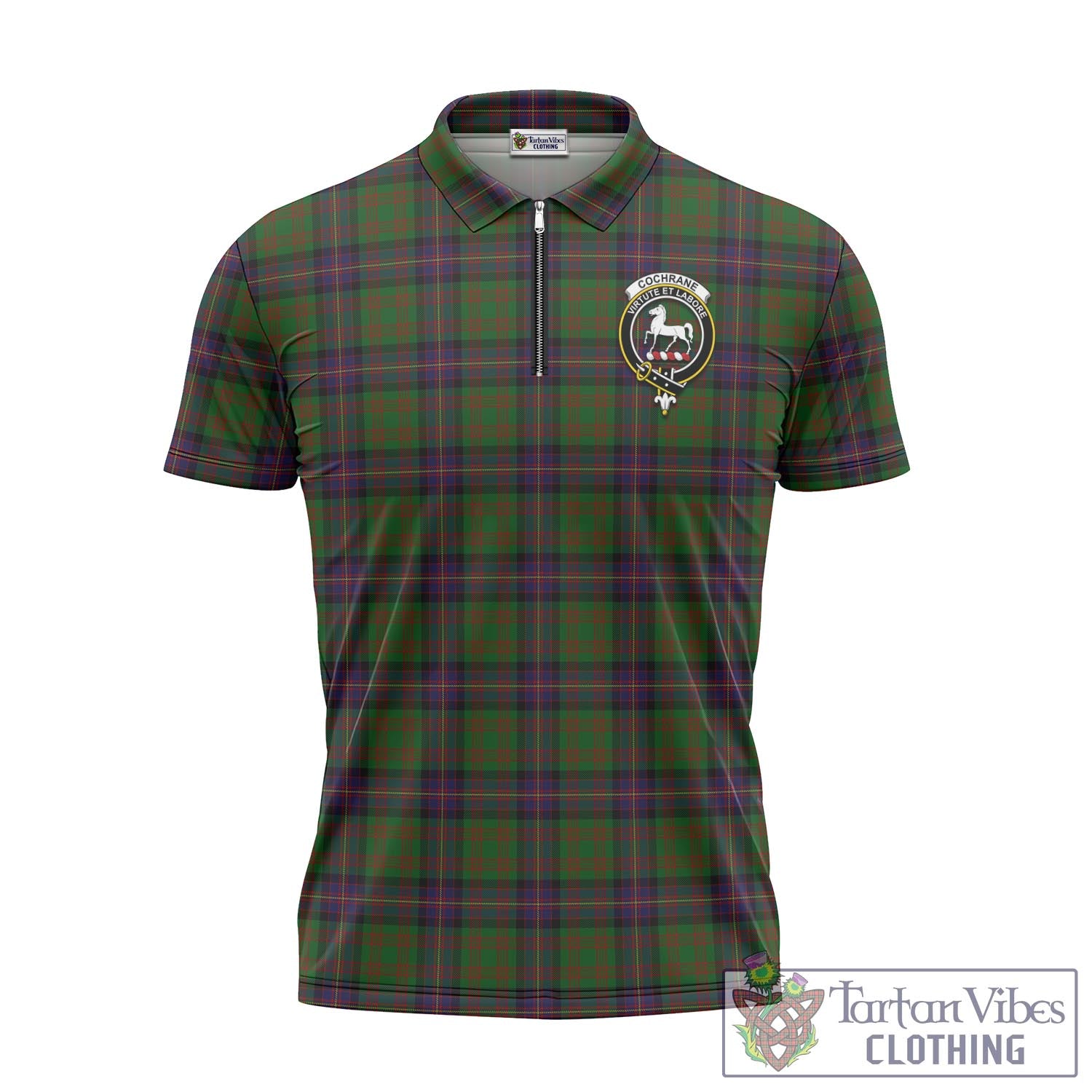 Tartan Vibes Clothing Cochrane Tartan Zipper Polo Shirt with Family Crest