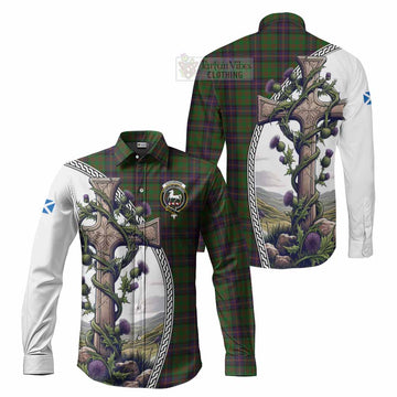 Cochrane Tartan Long Sleeve Button Shirt with Family Crest and St. Andrew's Cross Accented by Thistle Vines