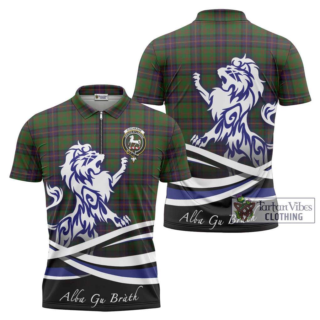 Cochrane Tartan Zipper Polo Shirt with Alba Gu Brath Regal Lion Emblem Unisex - Tartanvibesclothing Shop