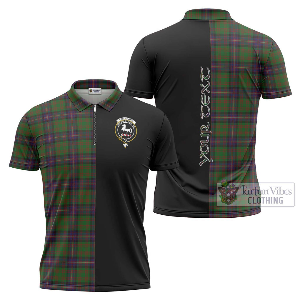 Cochrane Tartan Zipper Polo Shirt with Family Crest and Half Of Me Style Unisex - Tartanvibesclothing Shop