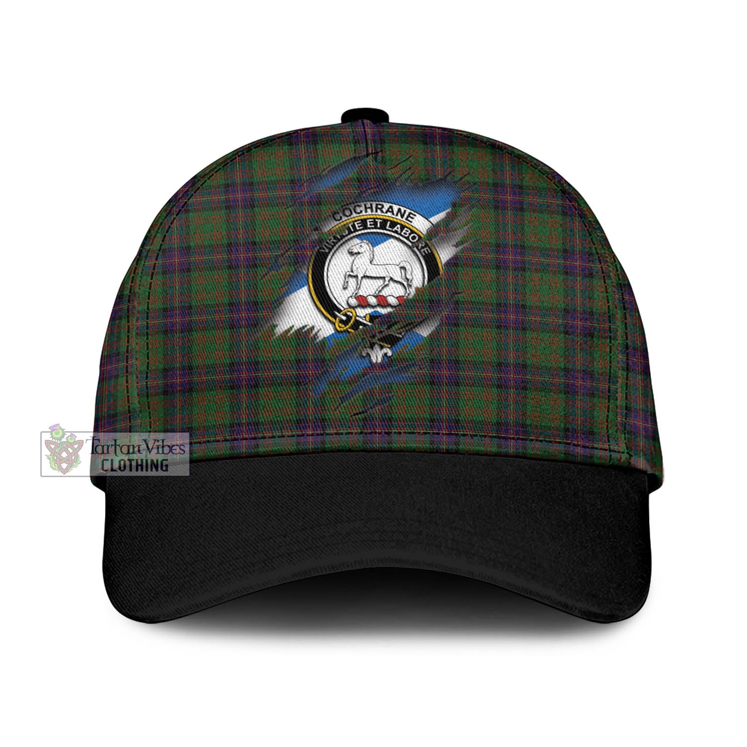 Tartan Vibes Clothing Cochrane Tartan Classic Cap with Family Crest In Me Style