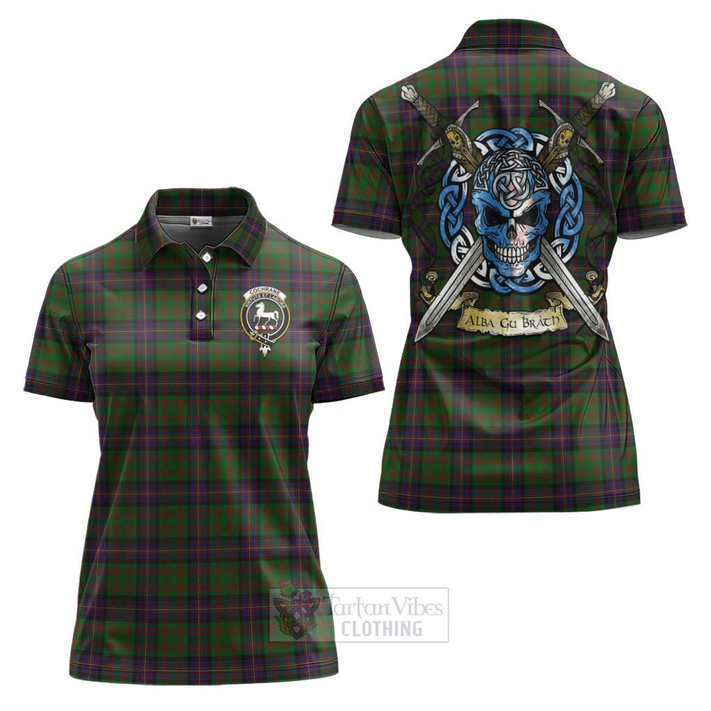 Tartan Vibes Clothing Cochrane Tartan Women's Polo Shirt with Family Crest Celtic Skull Style