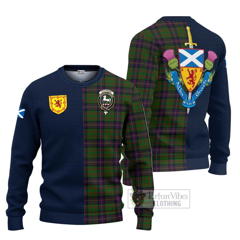 Tartan Vibes Clothing Cochrane Tartan Knitted Sweater with Scottish Lion Royal Arm Half Style