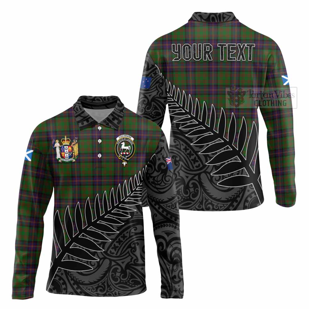 Tartan Vibes Clothing Cochrane Crest Tartan Long Sleeve Polo Shirt with New Zealand Silver Fern Half Style