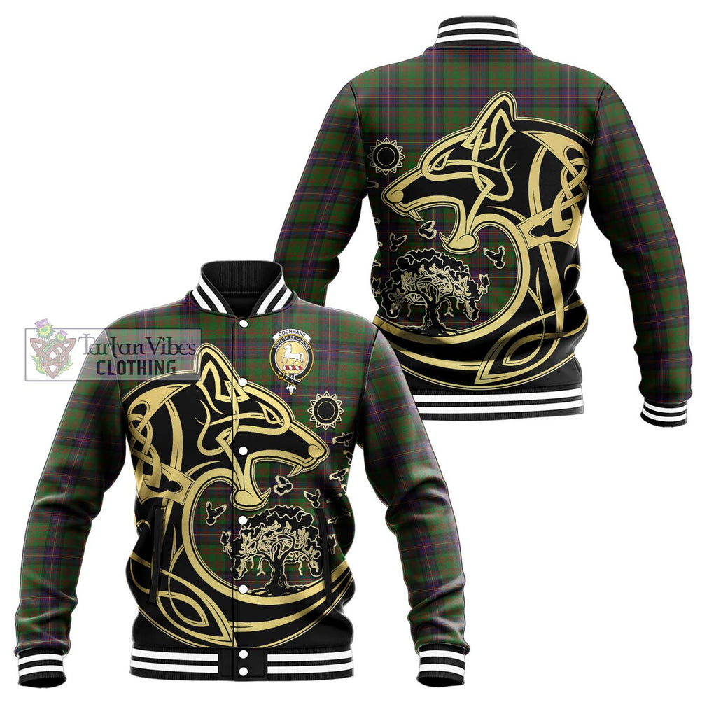 Cochrane Tartan Baseball Jacket with Family Crest Celtic Wolf Style Unisex - Tartan Vibes Clothing