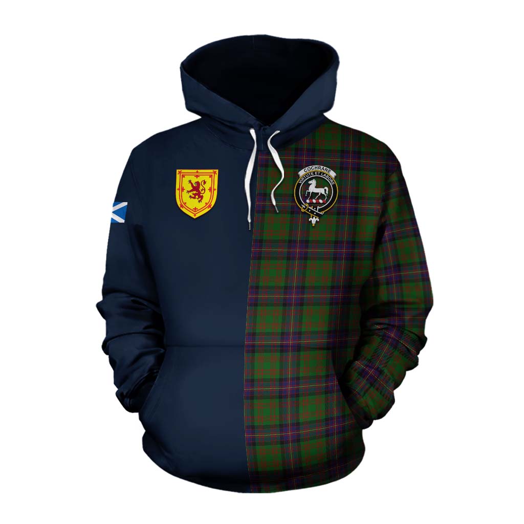 Tartan Vibes Clothing Cochrane Tartan Cotton Hoodie Alba with Scottish Lion Royal Arm Half Style