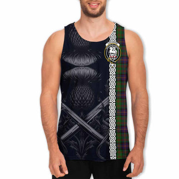 Cochrane Tartan Men's Tank Top with Family Crest Cross Sword Thistle Celtic Vibes