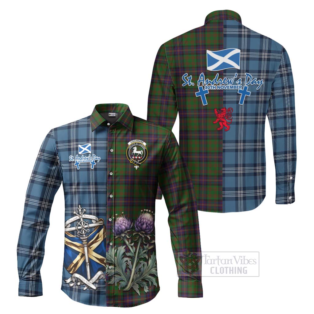 Tartan Vibes Clothing Cochrane Tartan Long Sleeve Button Shirt Happy St. Andrew's Day Half Tartan Style