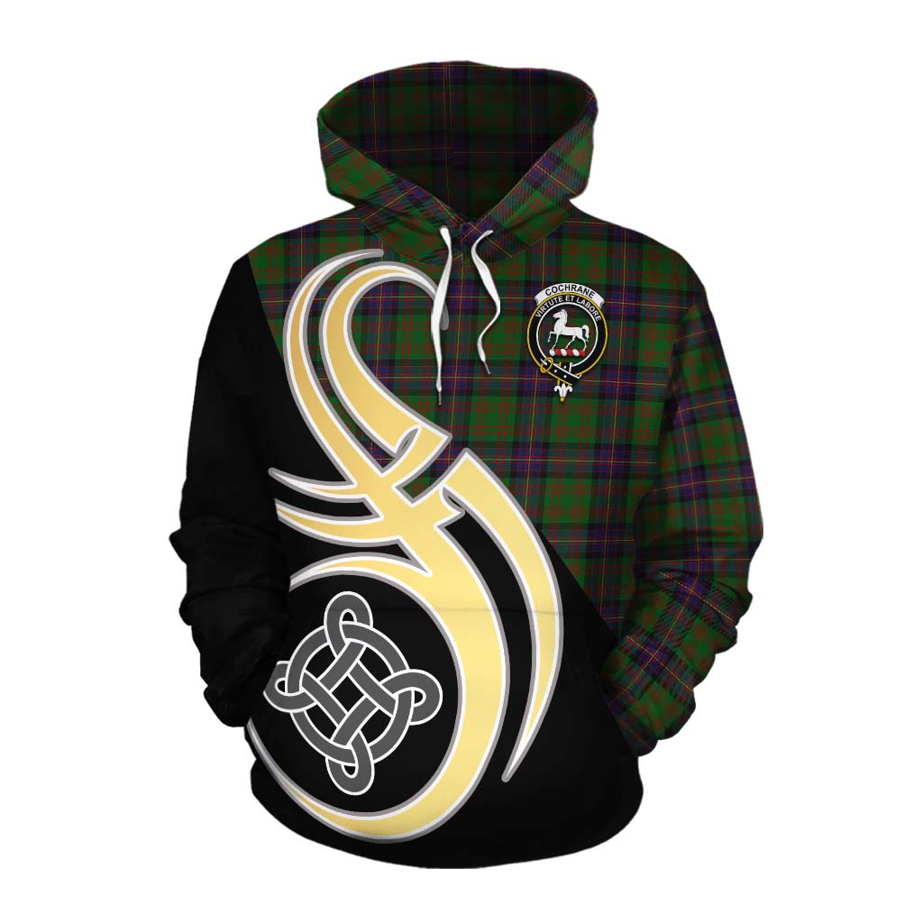 Tartan Vibes Clothing Cochrane Tartan Cotton Hoodie with Family Crest and Celtic Symbol Style