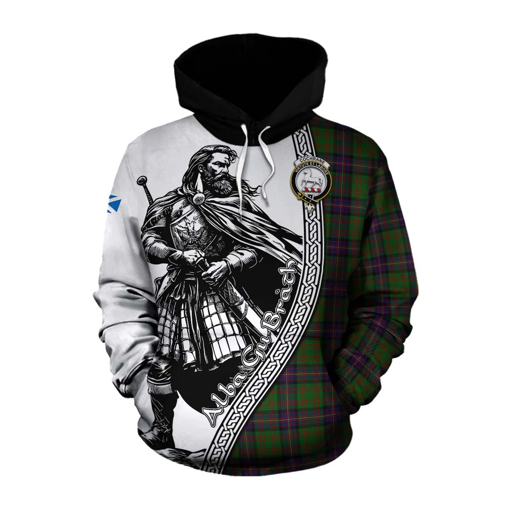 Tartan Vibes Clothing Cochrane Tartan Clan Crest Cotton Hoodie with Highlander Warrior Celtic Style