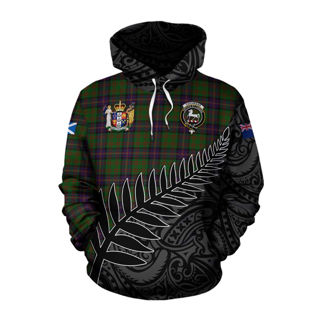 Tartan Vibes Clothing Cochrane Crest Tartan Cotton Hoodie with New Zealand Silver Fern Half Style