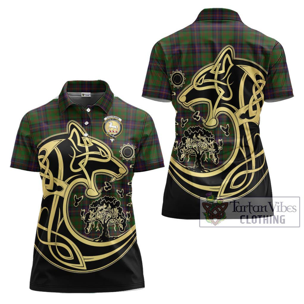 Cochrane Tartan Women's Polo Shirt with Family Crest Celtic Wolf Style Women - Tartanvibesclothing Shop