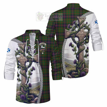 Cochrane Tartan Ghillie Kilt Shirt with Family Crest and St. Andrew's Cross Accented by Thistle Vines