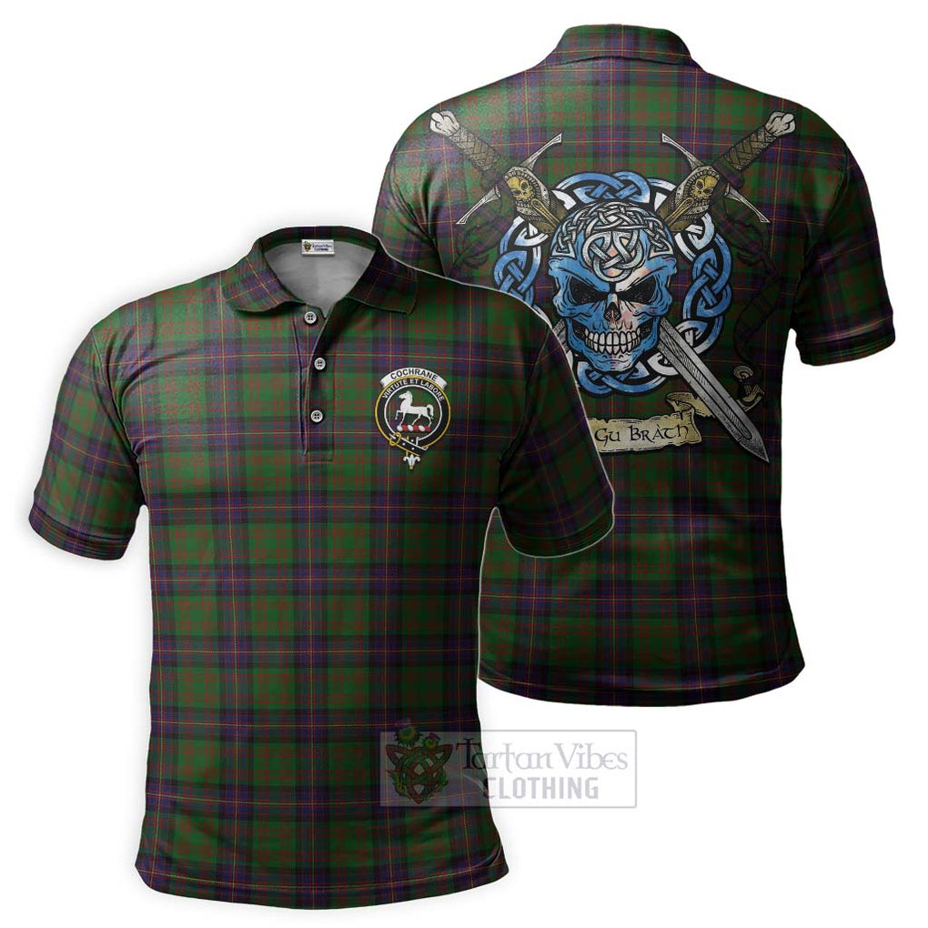 Tartan Vibes Clothing Cochrane Tartan Polo Shirt with Family Crest Celtic Skull Style