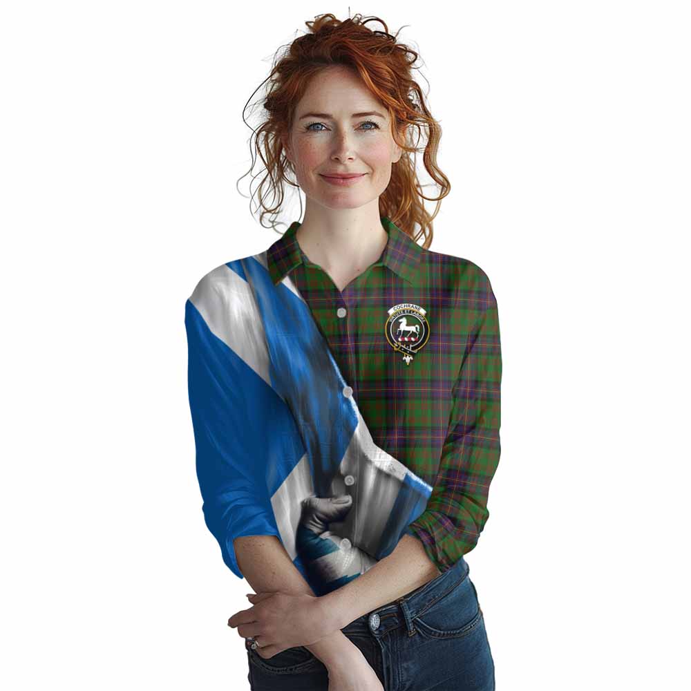 Tartan Vibes Clothing Cochrane Tartan Women's Casual Shirt with Family Crest Scotland Patriotic Style