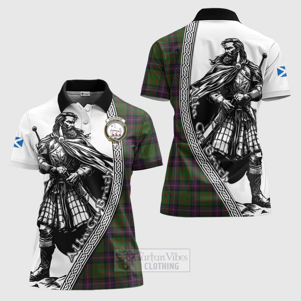 Tartan Vibes Clothing Cochrane Tartan Clan Crest Women's Polo Shirt with Highlander Warrior Celtic Style