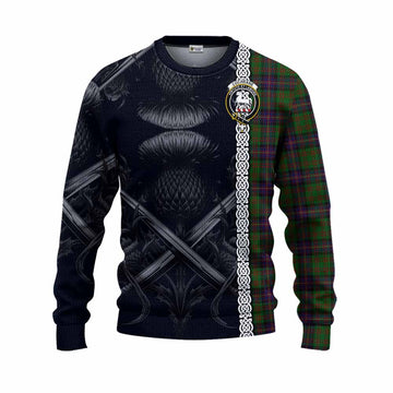 Cochrane Tartan Knitted Sweater with Family Crest Cross Sword Thistle Celtic Vibes