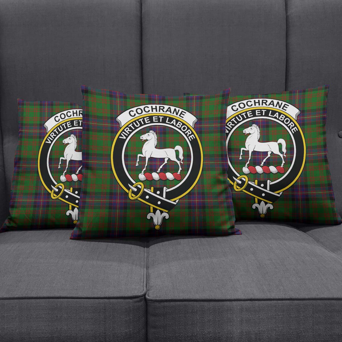 Cochrane Tartan Pillow Cover with Family Crest Square Pillow Cover - Tartanvibesclothing