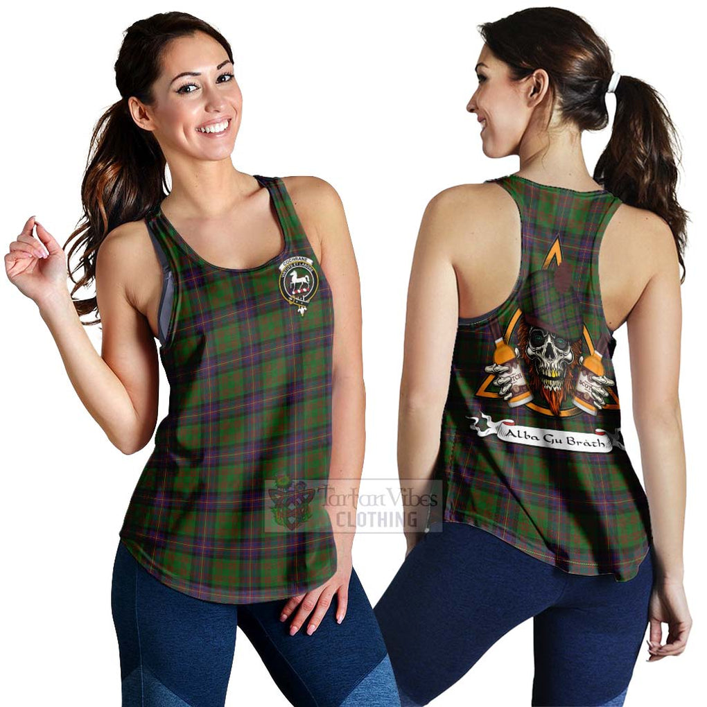 Tartan Vibes Clothing Cochrane Tartan Women's Racerback Tanks with Family Crest and Bearded Skull Holding Bottles of Whiskey