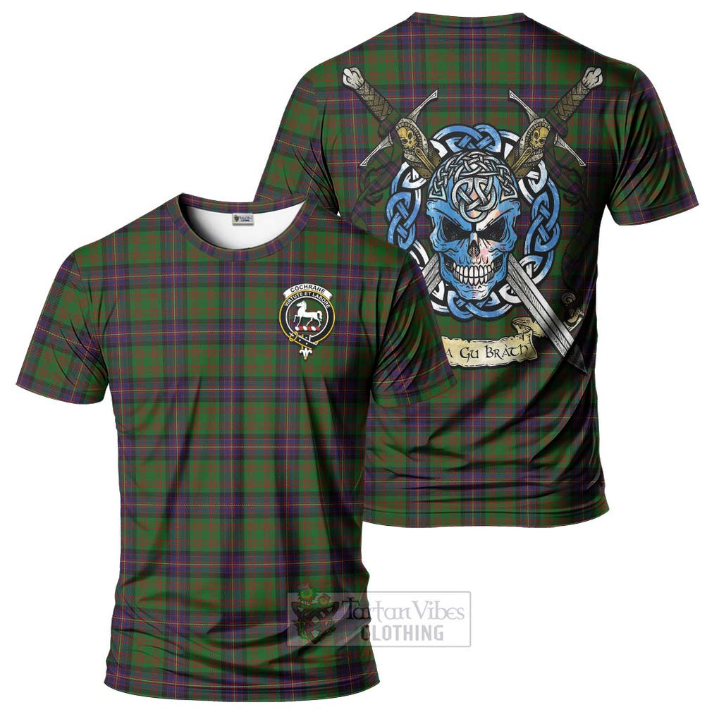 Tartan Vibes Clothing Cochrane Tartan T-Shirt with Family Crest Celtic Skull Style