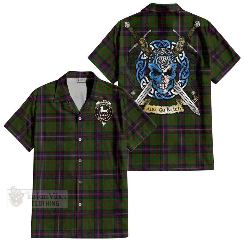 Tartan Vibes Clothing Cochrane Tartan Short Sleeve Button Shirt with Family Crest Celtic Skull Style