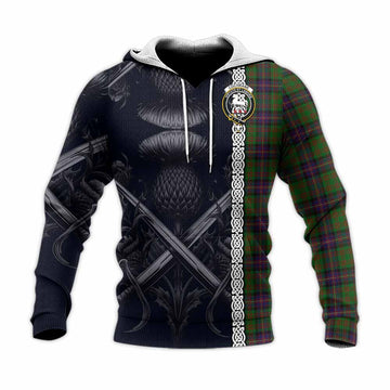 Cochrane Tartan Knitted Hoodie with Family Crest Cross Sword Thistle Celtic Vibes