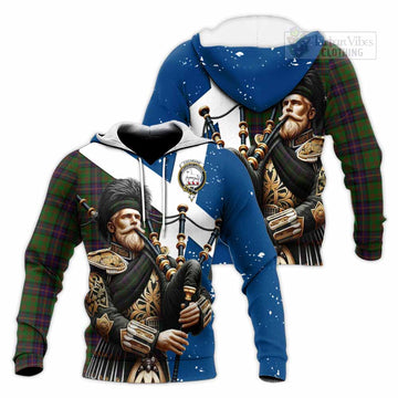 Cochrane Tartan Knitted Hoodie with Family Crest Scottish Bagpiper Vibes