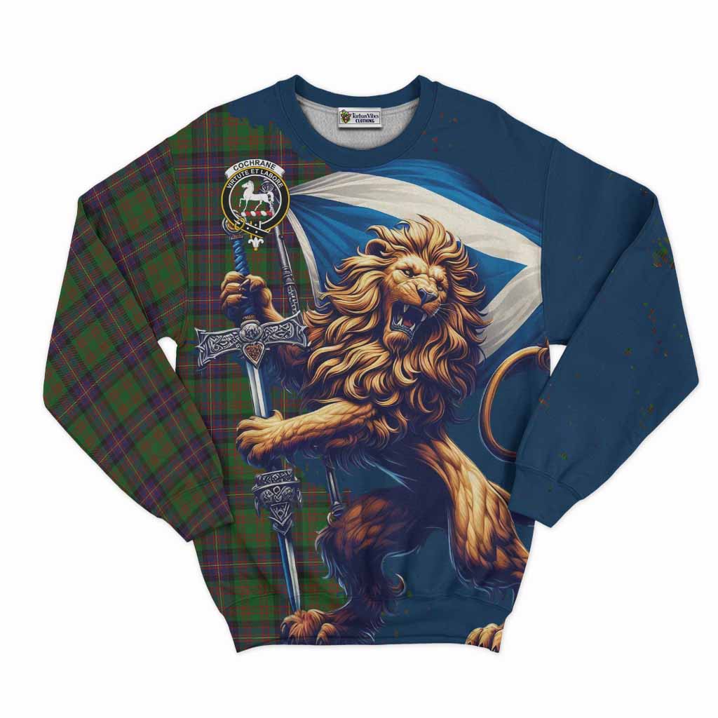 Tartan Vibes Clothing Cochrane Tartan Family Crest Sweatshirt with Scottish Majestic Lion