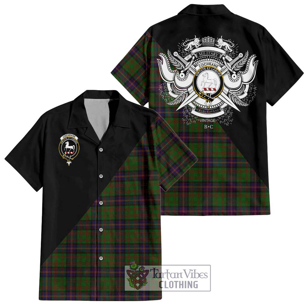 Cochrane Tartan Short Sleeve Button Shirt with Family Crest and Military Logo Style Kid - Tartanvibesclothing Shop