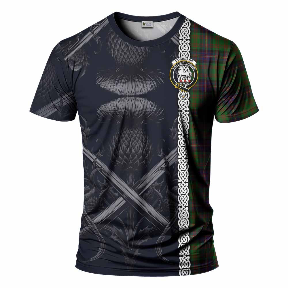 Tartan Vibes Clothing Cochrane Tartan T-Shirt with Family Crest Cross Sword Thistle Celtic Vibes