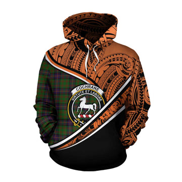 Cochrane Crest Tartan Cotton Hoodie with Polynesian Vibes Style - Orange Version