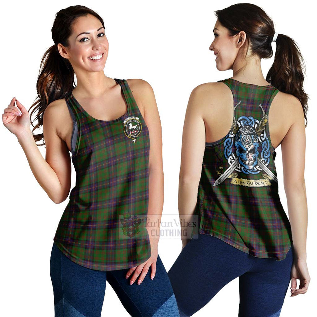 Tartan Vibes Clothing Cochrane Tartan Women's Racerback Tanks with Family Crest Celtic Skull Style