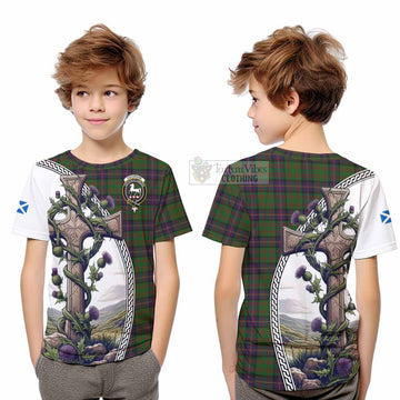 Cochrane Tartan Kid T-Shirt with Family Crest and St. Andrew's Cross Accented by Thistle Vines Youth XL Size14 - Tartan Vibes Clothing