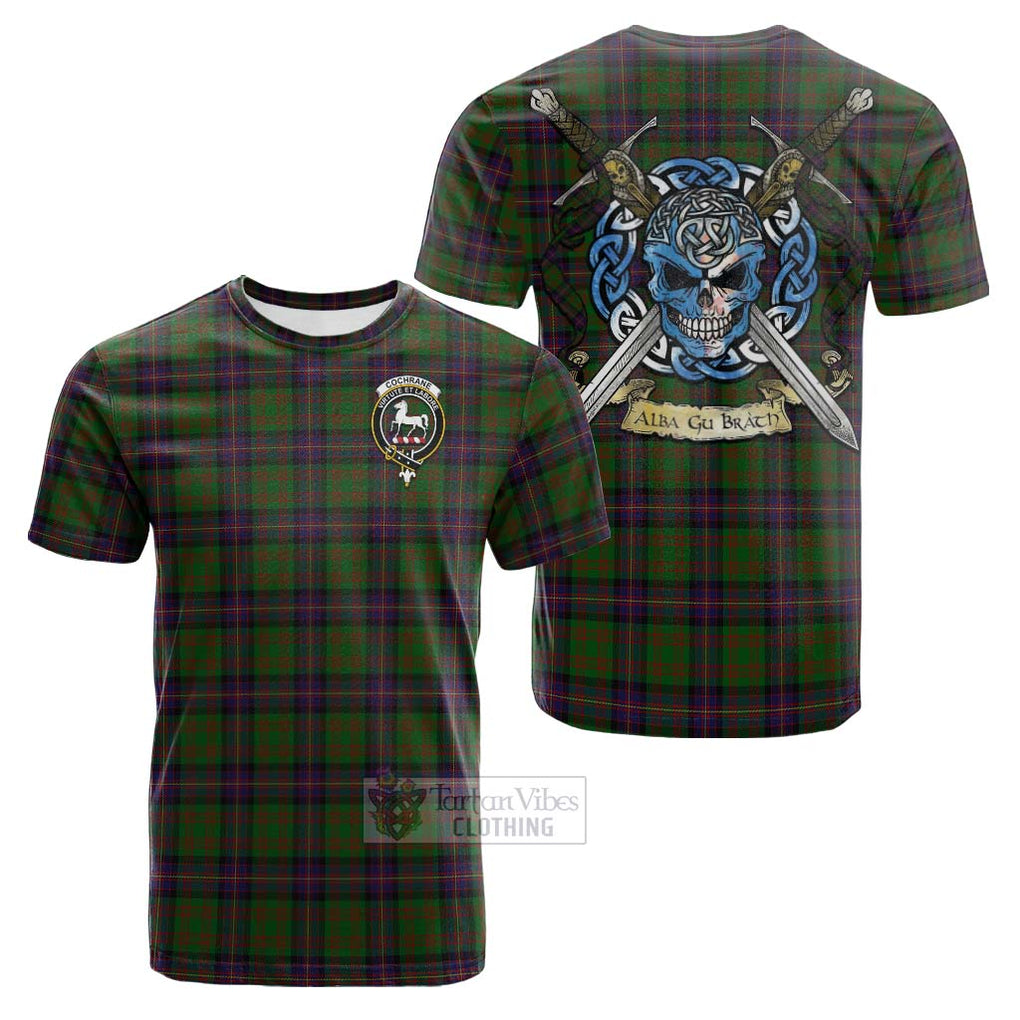 Tartan Vibes Clothing Cochrane Tartan Cotton T-shirt with Family Crest Celtic Skull Style