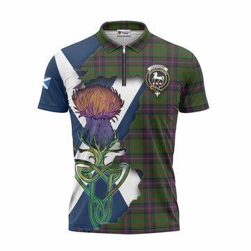 Cochrane Tartan Family Crest Zipper Polo Shirt Scottish Thistle Celtic Inspired Unisex - Tartan Vibes Clothing