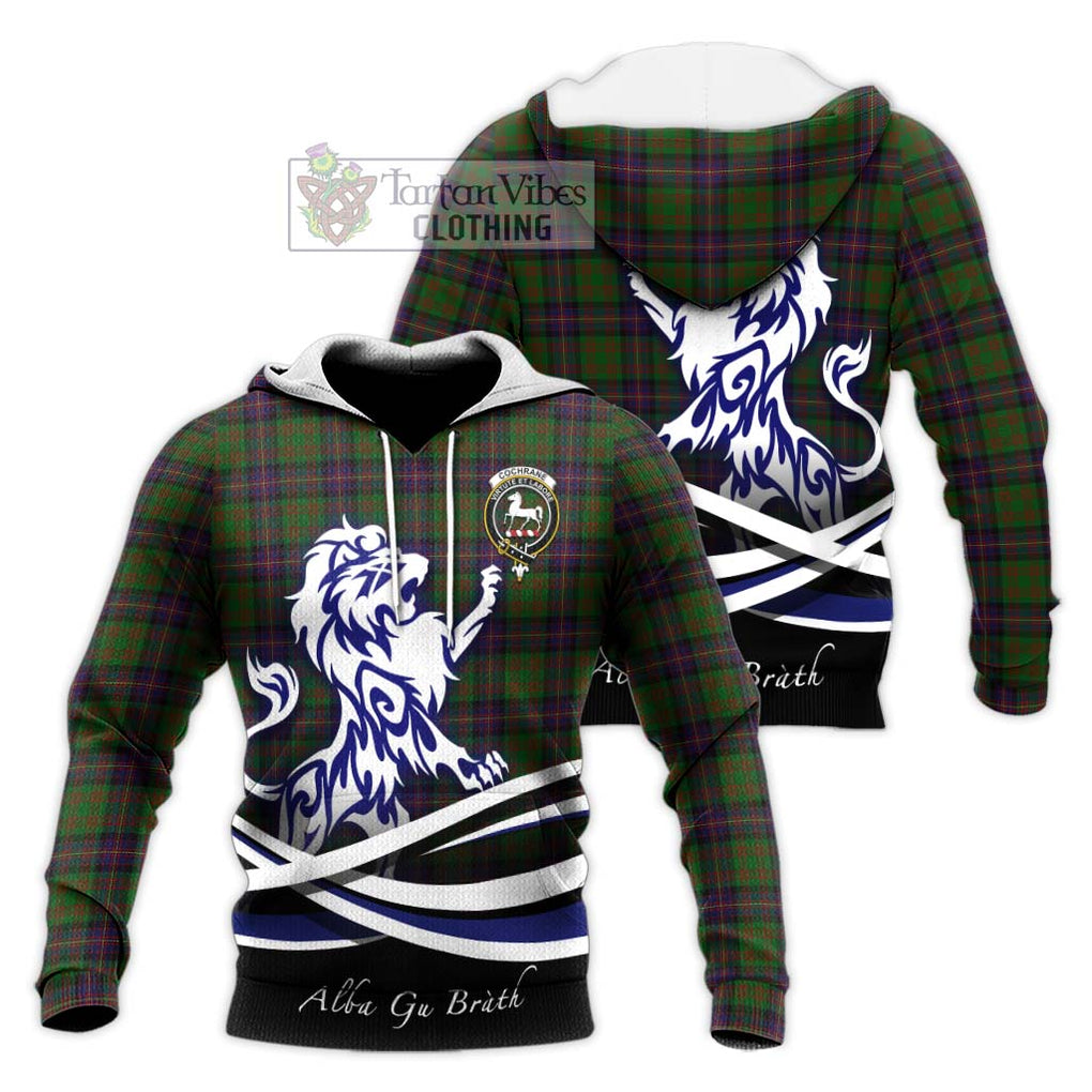 Cochrane Tartan Knitted Hoodie with Alba Gu Brath Regal Lion Emblem Unisex Knitted Pullover Hoodie - Tartanvibesclothing Shop