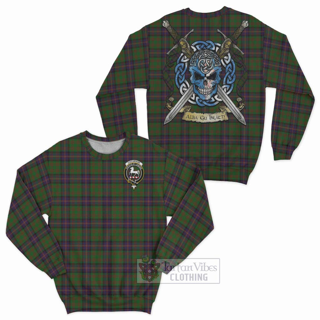 Tartan Vibes Clothing Cochrane Tartan Sweatshirt with Family Crest Celtic Skull Style