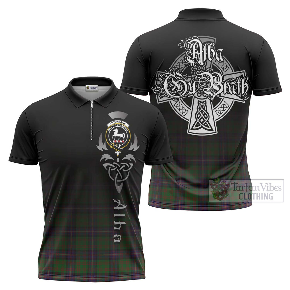 Tartan Vibes Clothing Cochrane Tartan Zipper Polo Shirt Featuring Alba Gu Brath Family Crest Celtic Inspired