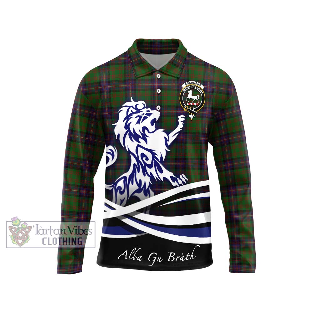 Cochrane Tartan Long Sleeve Polo Shirt with Alba Gu Brath Regal Lion Emblem Unisex - Tartanvibesclothing Shop