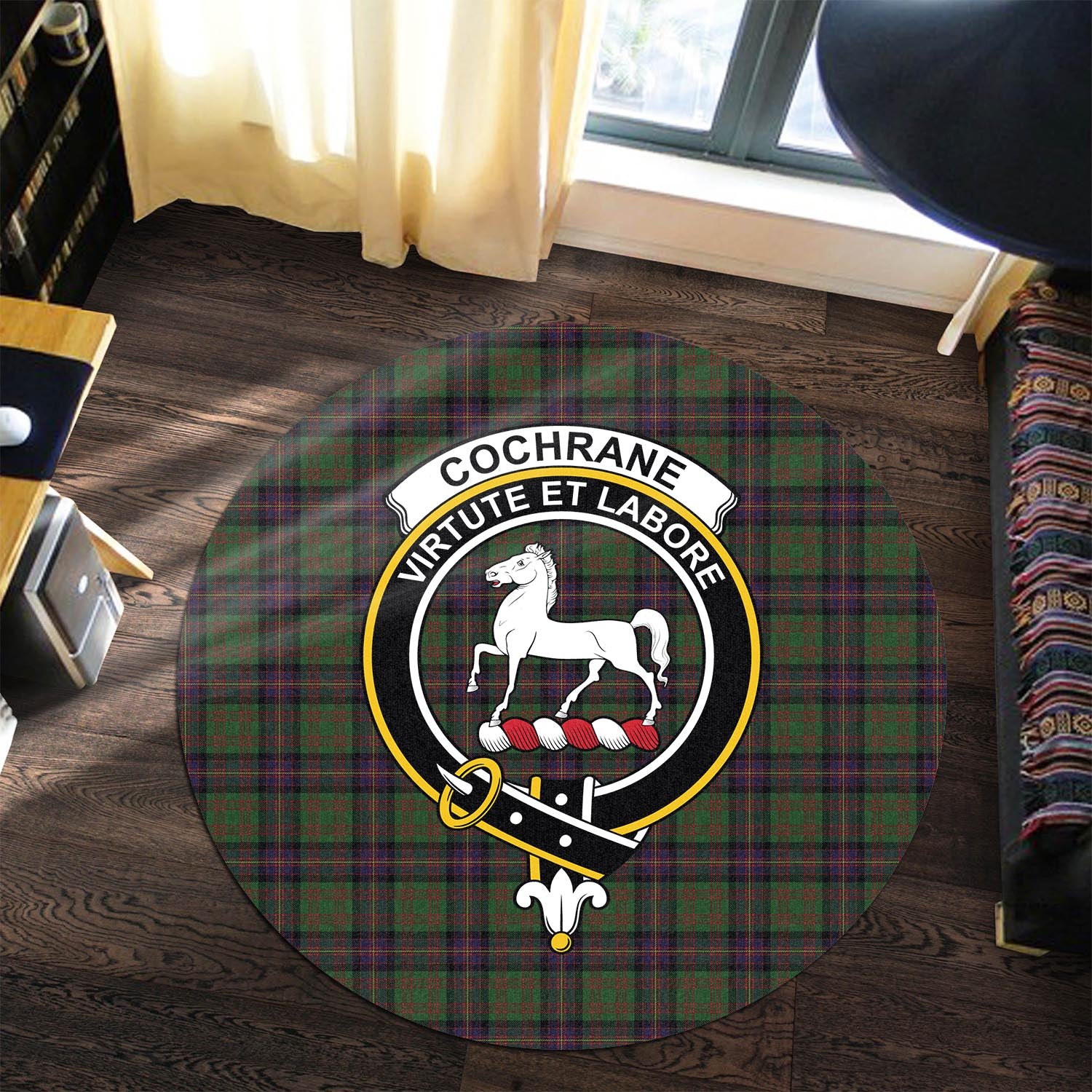 Cochrane Tartan Round Rug with Family Crest - Tartanvibesclothing