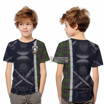 Cochrane Tartan Kid T-Shirt with Family Crest Cross Sword Thistle Celtic Vibes