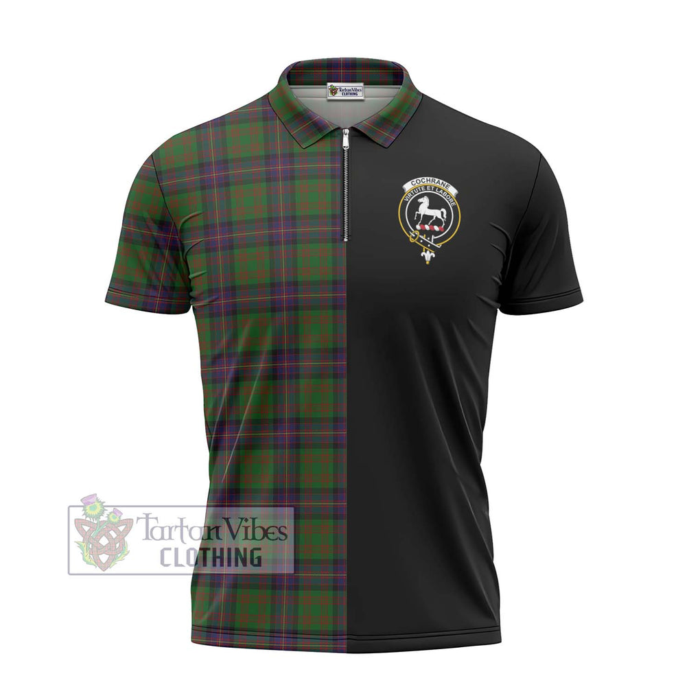 Cochrane Tartan Zipper Polo Shirt with Family Crest and Half Of Me Style - Tartanvibesclothing Shop