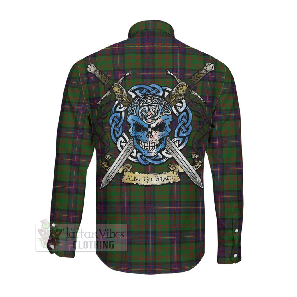 Tartan Vibes Clothing Cochrane Tartan Long Sleeve Button Shirt with Family Crest Celtic Skull Style