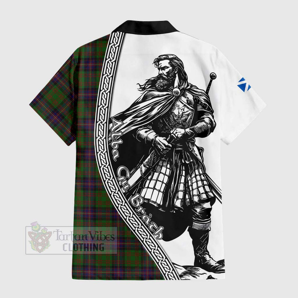 Tartan Vibes Clothing Cochrane Tartan Clan Crest Short Sleeve Button Shirt with Highlander Warrior Celtic Style