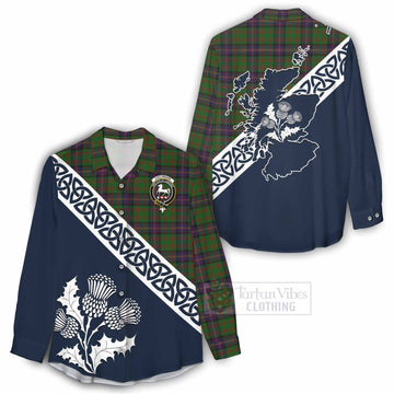 Cochrane Tartan Women's Casual Shirt Featuring Thistle and Scotland Map